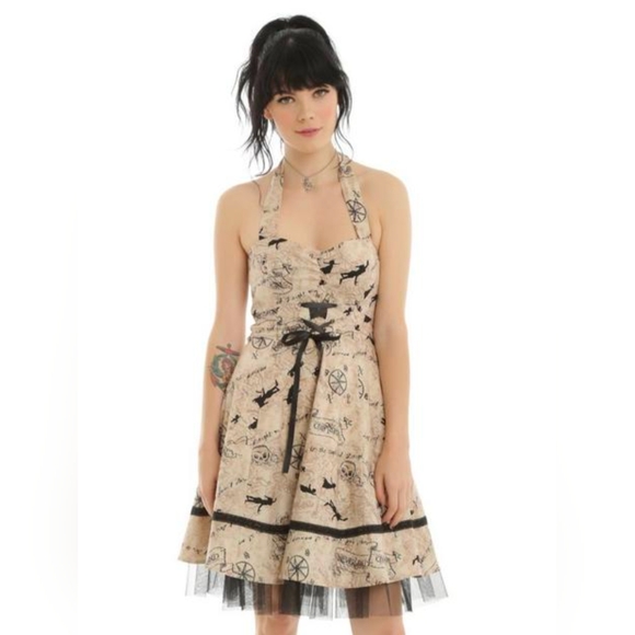 DISNEY Peter Pan Neverland Map Printed Halter Dress Size Small - Picture 1 of 7